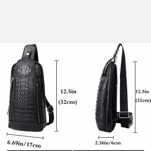 Men's Leather Crocodile Pattern Chest Bag Sling Backpack Crossbody Travel Bag - Picture 2 of 9